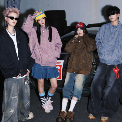 春秋季情侣款工装夹克休闲翻领美式高街户外男女同款时尚夹克外套