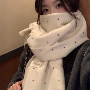 啄木鸟2024冬新款白色围巾女保暖加厚氛围感高级感韩版围脖秋冬季