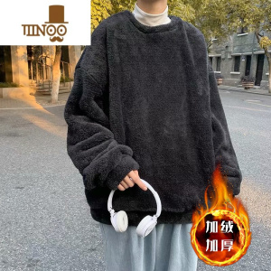 YANXU港风ins潮牌毛绒卫衣男韩版潮流百搭宽松保暖毛衣情侣装外套