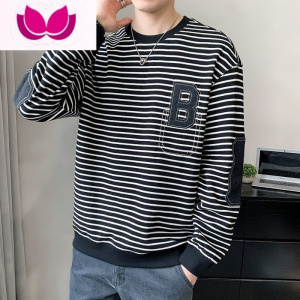 七斓条纹卫衣男款2023年新款潮牌ins圆领长袖冬季男士打底衫上衣