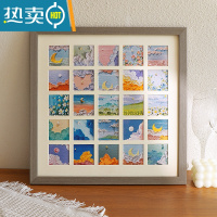敬平油画棒相框摆台diy手工绘画作品保存装裱画框方形卡纸九宫格挂墙 银梨 木框内径35.5*35.5cm[装25张 6c