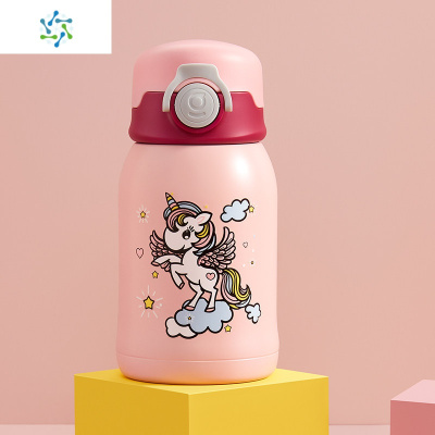 日本儿童保温杯带吸管大容量两用316不锈钢小学生水杯幼儿园三维工匠酷炫小恐龙