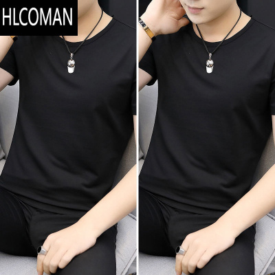 HLCOMAN夏季短袖t恤男士大码纯白色打底衫简约上衣服学生半袖圆领体恤潮