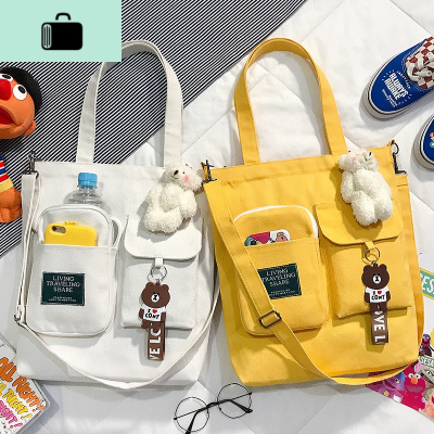 多用帆布单肩书包女2020韩版斜挎包大容量学生文艺百搭手拎包包袋NEW LAKE女士单肩包