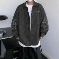 美式痞帅潮牌夹克男春秋季新款复古百搭翻领机车夹克男士外套上衣