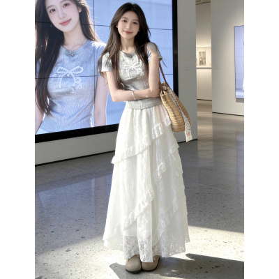 白色蕾丝半身裙女春夏2026新款高腰a字半裙胖mm大码蓬蓬蛋糕长裙