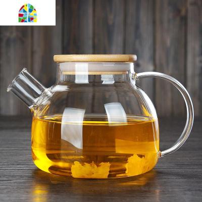 加厚凉水壶防爆玻璃冷水壶可高温家用水杯大泡茶果汁壶花茶壶过滤 FENGHOU 1.8L包钢竹盖