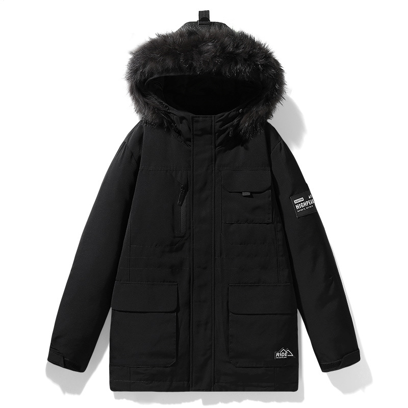 冬季羽绒服男士90绒户外工装山系多口袋大毛领连帽羽绒冲锋衣外套