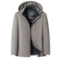 秋冬新款牛奶丝面料羽绒服商务休闲羽绒服中长款连帽男装外套中年