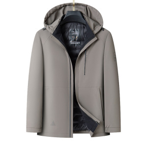 秋冬新款牛奶丝面料羽绒服商务休闲羽绒服中长款连帽男装外套中年