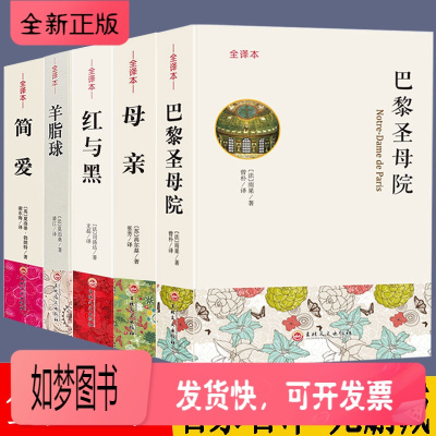 正版新书-全5册巴黎圣母院简爱羊脂球红与黑母亲大厚本无删减版世界名著名译书青少年名著初中小学学校推荐文学名著书全译本
