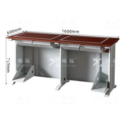 臻远ZY4012423隐藏式翻转电脑桌培训桌教室机房多媒体学习桌办公桌C款双人位