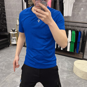 夏季短袖T恤男士圆领半袖衫简约净色纯色体恤衣服多色丝光棉