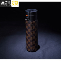 三维工匠私人订制 贴皮保温杯学生简约水杯瓶男女便携创意个性潮流大容量 栗色栗色紫格子