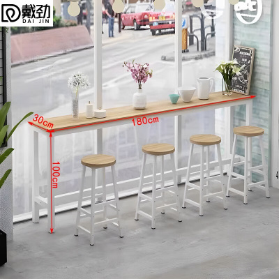 戴劲家用吧台奶茶店高脚桌商业长条桌酒吧台桌椅组合180*30*100+4凳