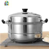 不锈钢蒸锅双2层加厚蒸笼汤锅大号蒸锅电磁炉煤气锅具26-32cm FENGHOU 32cm加厚