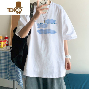 YANXU五分袖帅气男生短袖t恤潮牌宽松百搭ins港风长袖白色上衣服打底衫