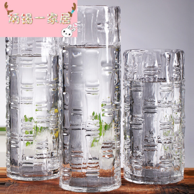 养竹子的大号玻璃瓶竹子花瓶玻璃透明高款养龙竹插富贵竹广口大口径圆形圆柱直筒家用特大号高50厘米(人工制作)