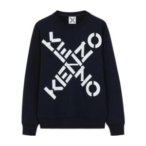 高田贤三(Kenzo)女运动卫衣黑色印花圆领棉涤纶混纺长袖休闲百搭