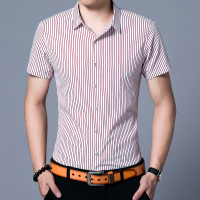 短袖衬衫男青年男士商务休闲条纹衬衣时尚2018夏装衬衫潮