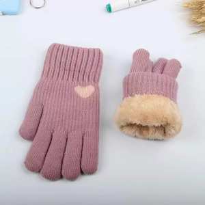 加厚双层冬季保暖手套女式针织毛线内里加绒户外骑行不可触屏