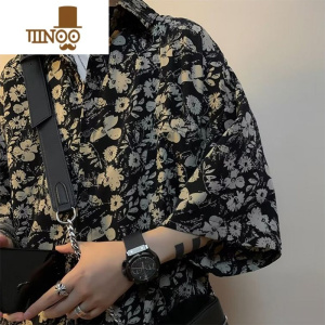 YANXU美式夏威夷短袖2023新款男花衬衫夏季港风复古宽松冰丝衬衣薄外套