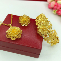 时尚仿真越南沙金项链女 24K镀金花朵吊坠项链假黄金饰品久不掉色送女朋友老婆情人节七夕生日礼物