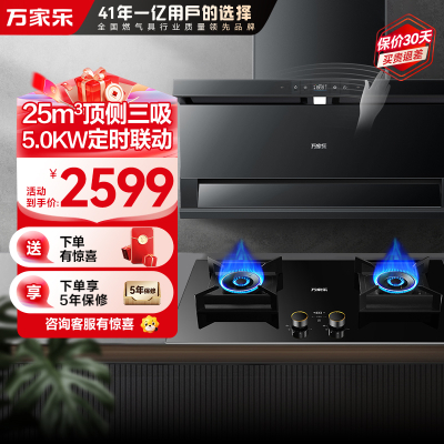 万家乐 小鲸喜顶侧25m³/min变频吸油烟机 挥手智控定时烟灶联动套装 AI自清洗烟灶套装TAK8+AY9天然气