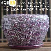 三维工匠加厚花盆陶瓷大号特大号带托盘绿萝盆景家用兰花多肉花盆 S1CZ-水晶紫-1单个 特大花盆容器