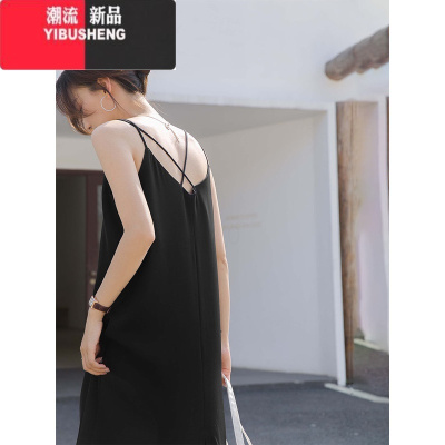 YIBUSHENG吊带连衣裙女季三亚宽松内搭打底V领雪纺开叉长裙度假背心裙子