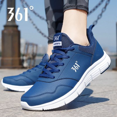 361°运动鞋男皮面2020秋季男鞋361度正品防水减震蓝色学生跑步鞋