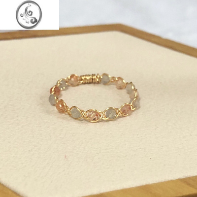 JiMi日月辉光太阳石拉长月光石水晶14k包金女编织戒指恋人石指环