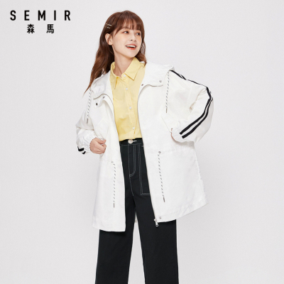 Semir森马2020秋季新款潮感学院风oversize宽松连帽印花女式外套女