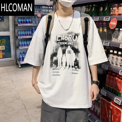 HLCOMAN美式复古短袖t恤男夏季2025新款潮流半袖上衣宽松潮牌男生五分袖
