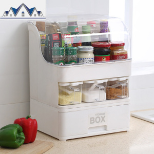 防油带盖调味调料盒酱油醋瓶糖盐罐子置物架抽屉式厨房用品收纳盒 三维工匠 带防油盖