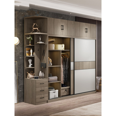 推拉现代简约家用卧室多层生态板组合北欧胡桃色柜子品牌:奥希乐月销