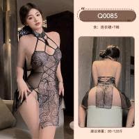 九里晴川情趣内衣女免脱诱惑旗袍镂空透视制服激情套装 九里晴川Q0085[玫瑰吊带裙-黑] 均码