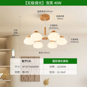 雷士照明奶油风全光谱护眼客厅吊灯原木风简约餐厅灯具泡芙吊灯