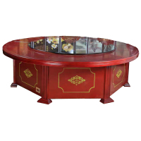 东业家具 餐厅食堂餐桌ZX-C012实木大餐桌子 带玻璃转盘