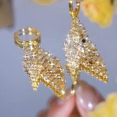 轻奢高级感气质满钻几何双层菱形耳环长款百搭时尚耳扣显脸瘦耳饰送女朋友老婆情人节七夕生日礼物