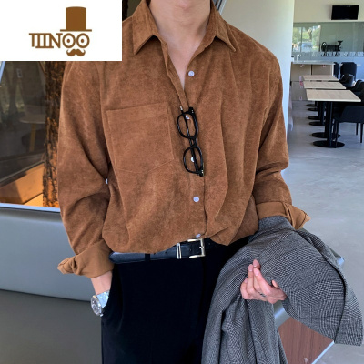 YANXU灯芯绒复古vintage感长袖衬衫男潮流ins痞帅内搭宽松春季外套