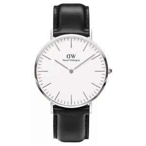 丹尼尔惠灵顿(Daniel Wellington)男士经典黑色皮革机械表简约风格40mm防水时尚腕表