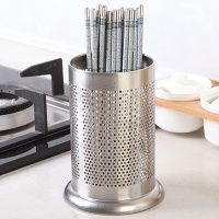 家用加厚304不锈钢筷子筒厨房沥水筷笼餐具桶收纳盒刀置物架 敬平 密孔