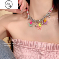 JiMi彩色夏日~甜酷辣妹彩色星星项链女设计感小众锁骨链2023新款颈链