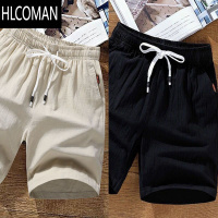 HLCOMAN短裤男夏季百搭亚麻五分裤潮流直筒休闲薄款宽松男士大码沙滩裤