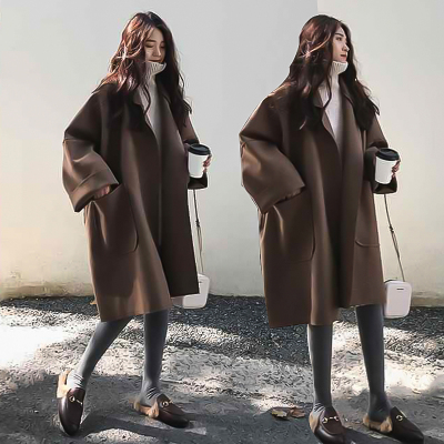 茜靓CHYLLIRN2020年新款秋冬季毛呢外套中长款呢子大衣女款赫本风小个子加厚卡其色M