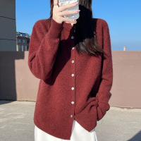 欧货连帽羊毛开衫外套女秋冬新款上市宽松慵懒范毛衣衬衫长外套