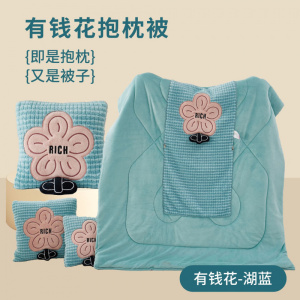 纯牛奶绒枕被靠垫被有钱花刺绣二合一抱枕车载抱枕办公室午睡两用