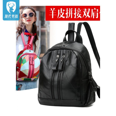 精品特卖-现代男孩（XIANDAINANHAI）羊皮双肩包女真皮背包软皮休闲包2020新款大容量旅行学院风韩版潮