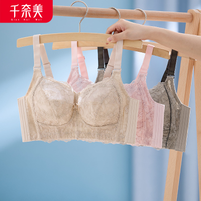 千奈美夏季新品大胸显小内衣女全罩杯薄款刺绣无钢圈收副乳文胸